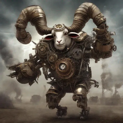 Prompt: Ram-Man is enraged. Steampunk