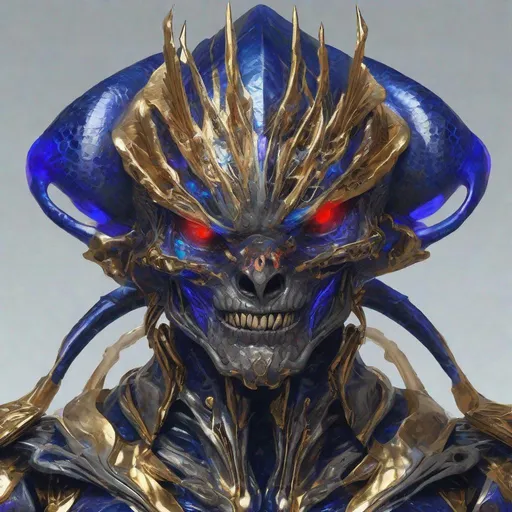 Prompt: CoVid humanoid supervillian with metallic grey torso armor spotted everywhere with golf-ball-sized black-outlined cobalt blue rings, & iridescent scaly head & facial skin, with six molten-gold eyes encircling his skull & rows of needle-like red spike-proteins shaped hairs on top & sharp crystal teeth, & his entire lower body is a rolling ball capable of moving any direction & that looks exactly like a medium-grey colored covid 19 virus with metallic red spike-proteins serving as treads. Steampunk. intricate details, HDR, colorful polychromatic, beautifully shot, hyperrealistic, sharp focus, 64 megapixels, perfect composition, high contrast Professional photography, natural lighting, canon lens, shot on dslr 64 megapixels, color depth, dramatic, high contrast, ultra detailed, ultra quality, a masterpiece, 8k resolution, hyperdetailed, volumetric lighting
