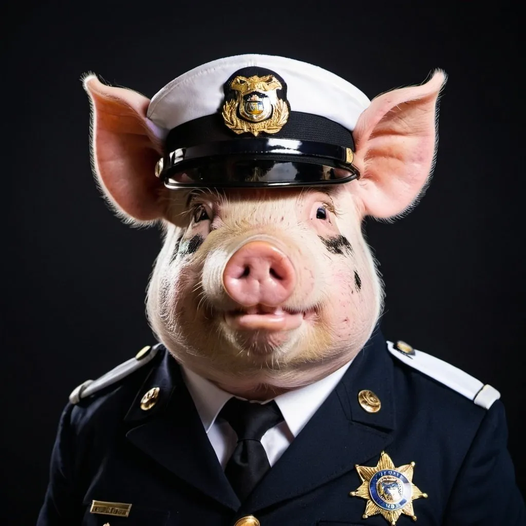 Prompt: Pig captain cop. Portrait photo