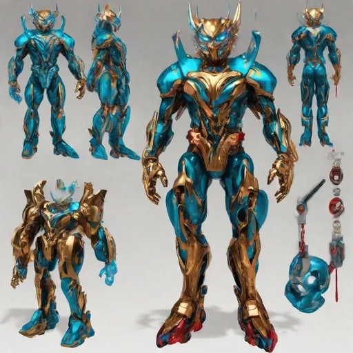 Prompt: CoVid 19 as a humanoid supervillian with 2 regular arms & 2 extra, smaller arms for various weapons & grapple line & hook attachments, metallic teal base color armor with gold chrome & copper highlights, weapons, hair-like tubes, & accessories, & his torso spotted everywhere with cobalt blue rings & hot red spike-protein like techno-interface connectors. Steampunk. intricate details, HDR, colorful polychromatic, beautifully shot, hyperrealistic, sharp focus, 64 megapixels, perfect composition, high contrast, cinematic, atmospheric, moody Professional photography, natural lighting, canon lens, shot on dslr 64 megapixels, color depth, dramatic, colorful background, high contrast, ultra detailed, ultra quality, a masterpiece, 8k resolution, hyperdetailed, volumetric lighting