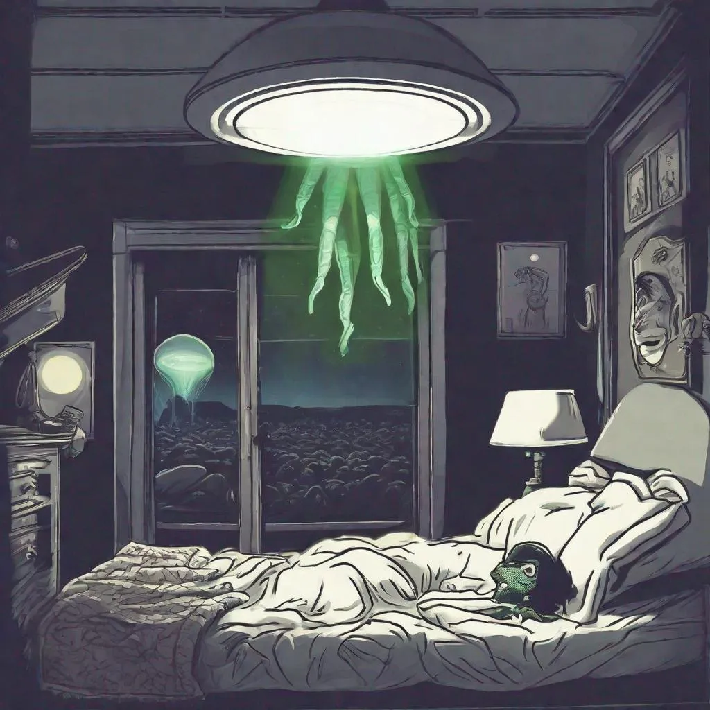 Prompt: Alien abduction from bed.