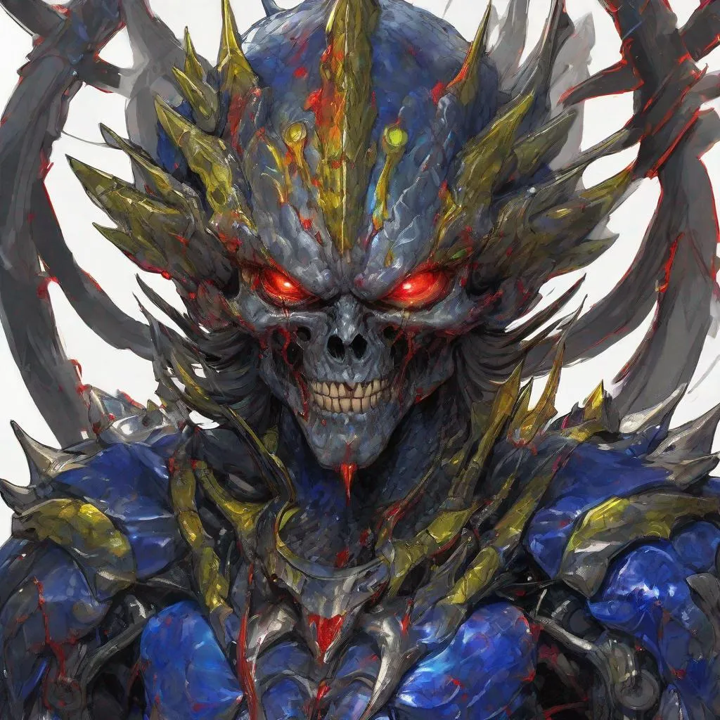 Prompt: CoVid humanoid supervillian with iridescent scaly head & facial skin, six halfmoon molten-gold eyes encircling his skull, rows of needle-like blood red spikes of head hair, & needle-sharp chrome teeth, gunmetal grey scale-textured torso armor spotted with cobalt blue colored rings outlined in chartreuse, & instead of legs his lower half is a ball capable of rolling him in any direction & is identical to the covid 19 virus medium-grey colored with metallic red spike-proteins serving as treads. Steampunk. intricate details, HDR, colorful polychromatic, beautifully shot, hyperrealistic, sharp focus, 64 megapixels, perfect composition, high contrast Professional photography, natural lighting, canon lens, shot on dslr 64 megapixels, color depth, dramatic, high contrast, ultra detailed, ultra quality, a masterpiece, 8k resolution, hyperdetailed, volumetric lighting