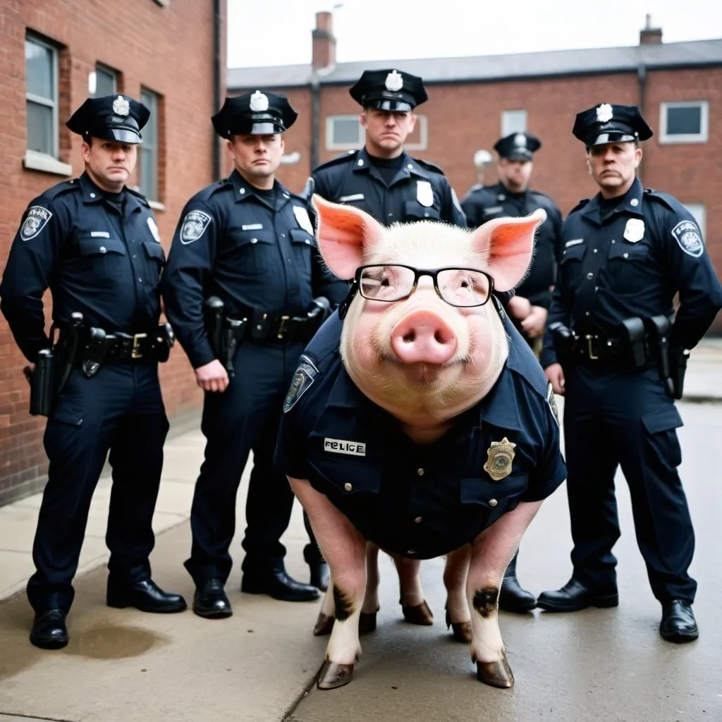 Prompt: Jack boot thug pig police officers  photo quality