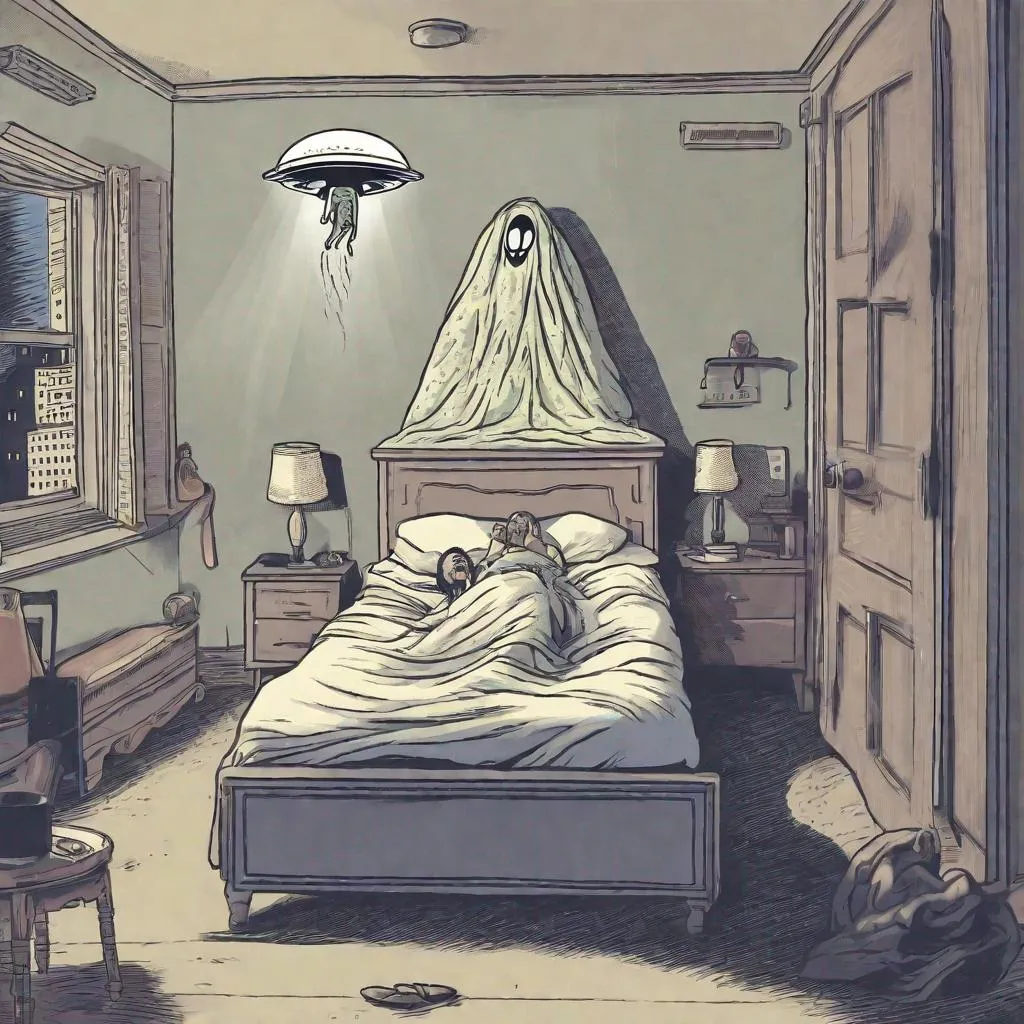 Prompt: Alien abduction from bed.