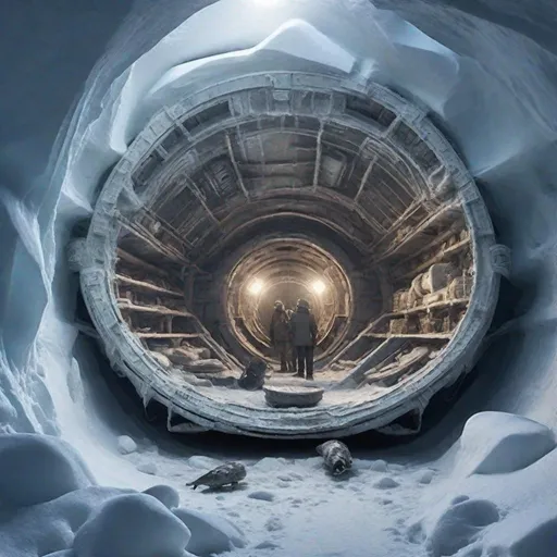 Prompt: Archeologists marvel at what's inside an alien ship uncovered in Antarctica. Photo quality color perfect lighting 