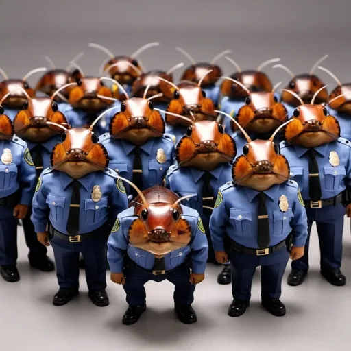 Prompt: Coproaches. Cockroaches in police uniforms.