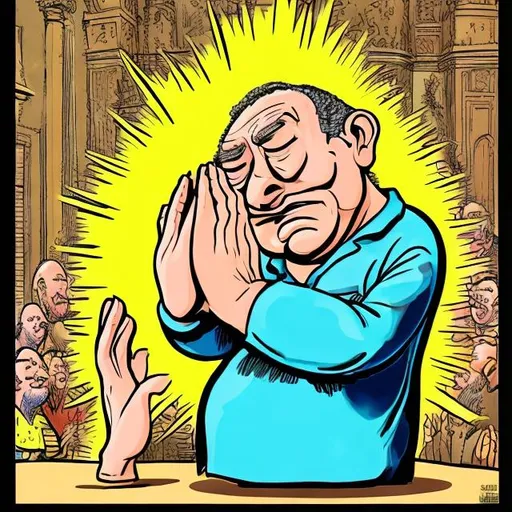 Prompt: Man praying to a golden Statue,  Sergio Aragonés MAD Magazine cartoon style 