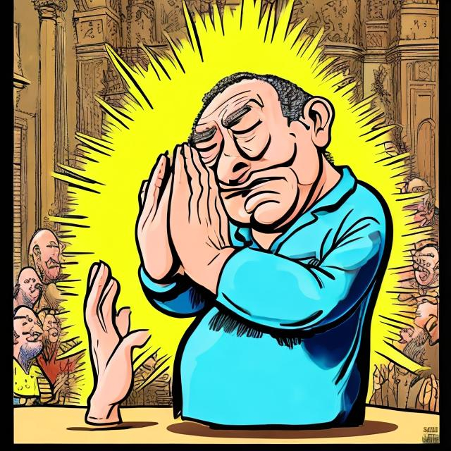 Prompt: Man praying to a golden Statue,  Sergio Aragonés MAD Magazine cartoon style 