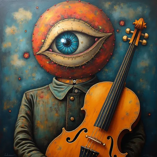 Prompt: A surreal art with an abstract music instrument and an eye