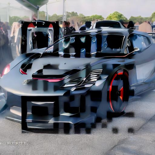 Prompt: Supercar at event. Dark scennery
