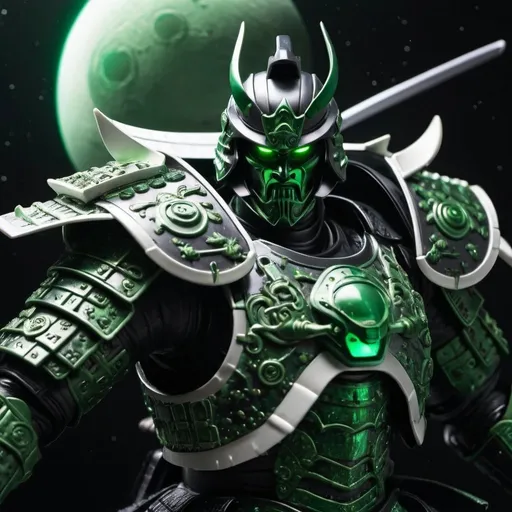 Prompt: Cosmic Space Samurai Armored Warrior, Black and Green Colored