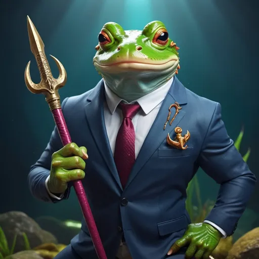 Prompt:  Amphibian wearing Business Suit, wielding trident, fantasy 3D rendering, realistic textures, high quality, epic fantasy, vibrant and rich colors, dramatic lighting, amphibian, fantasy creature, vivid and saturated tones, mythical character, office atmosphere, intricate details, professional rendering