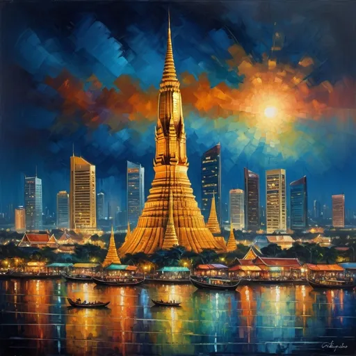 Prompt: Bangkok city night oil painting vintage 