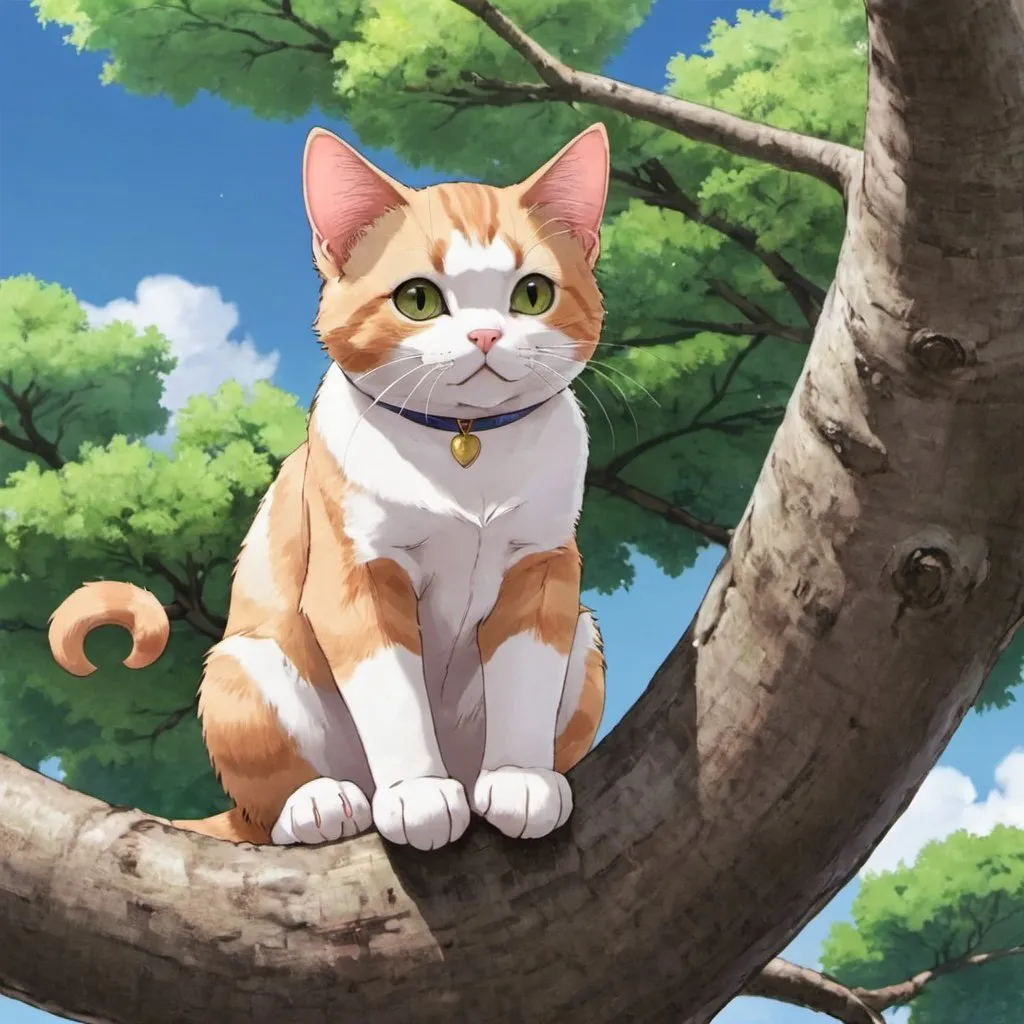 Prompt: an anime cat sitting on a tree



