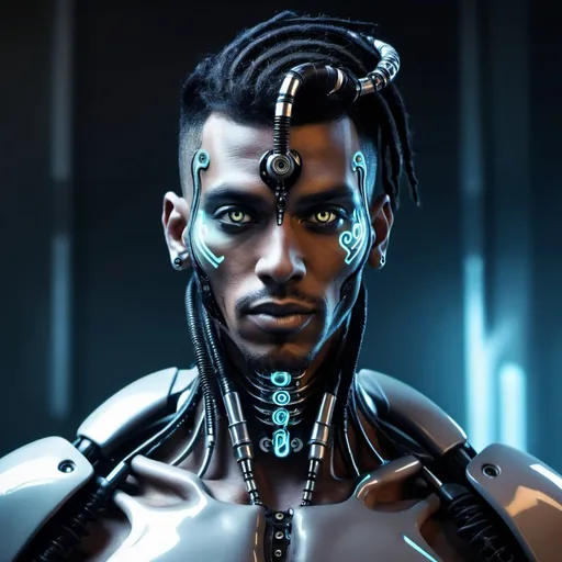 Prompt: futuristic transhuman cyborg cybergoth 
man
