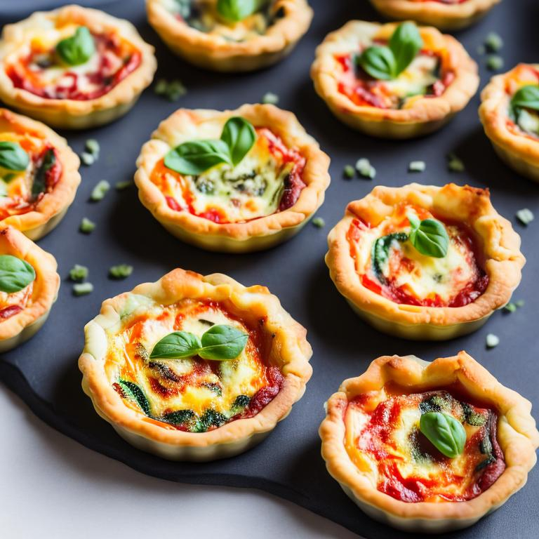 Prompt: Hipperealisitc mini pizza tarts quiches
professional photo and warm illumination


