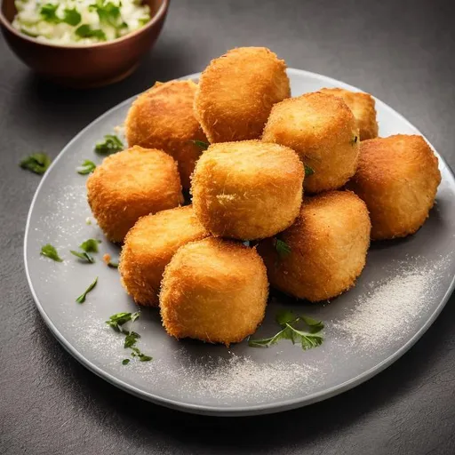 Prompt: Hipperealisitc yucca 
croquettes professional photo and warm illumination


