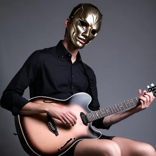 Prompt: the guitar should look like a mask. the image should stay the same as in the picture uploaded