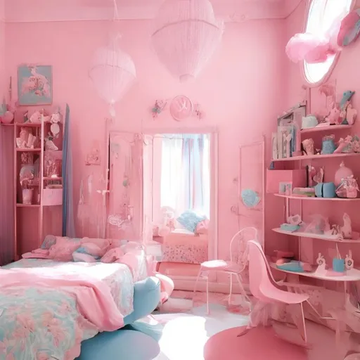 Prompt: pink,blue,room,barbe