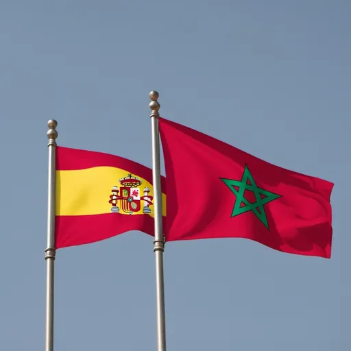 Prompt: I want a picture that combines the flag of Spain and the flag of Morocco.