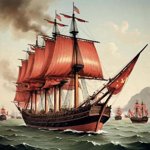 Prompt: First opium war
Uk ships 
China wooden ship