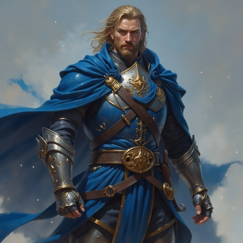 Prompt: Handsome nobleman, character art, fantasy, blue coat