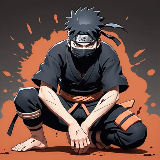 Prompt: A Naruto style art of a wounded ninja