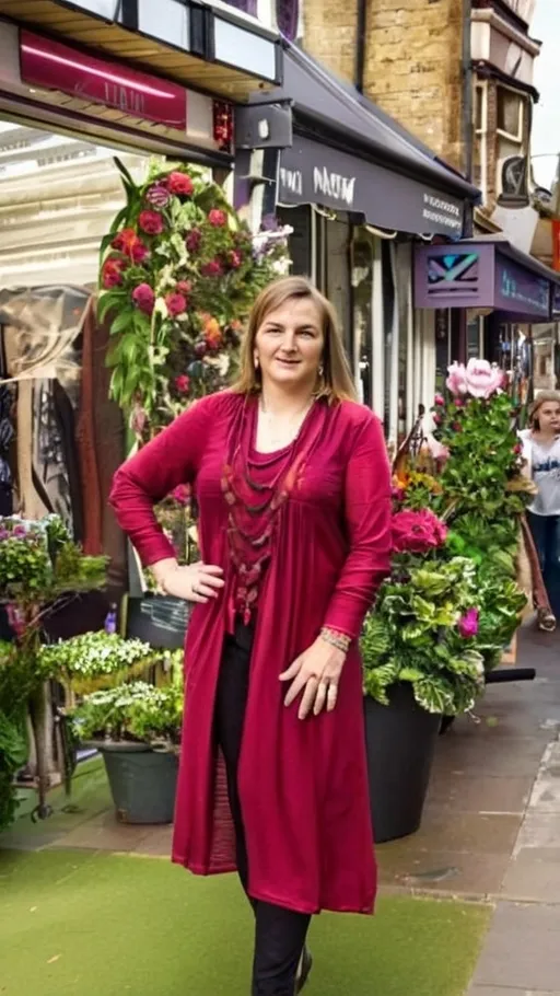 Prompt: Tall young woman walking down the high street, detailed clothing, realistic, natural lighting