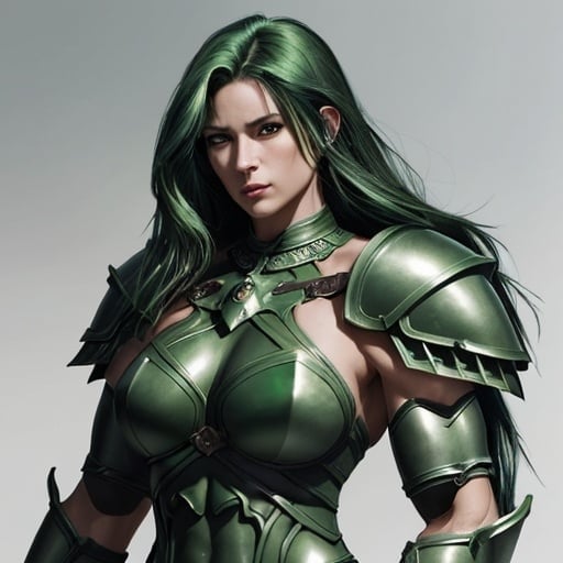 Prompt: Female centaurs , dark green hair, armour, muscular, dnd portrait,