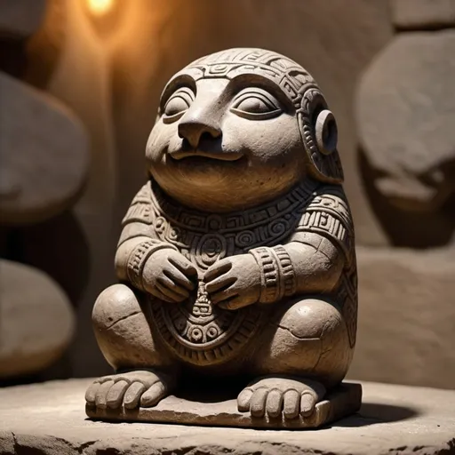 Small statue of the Toltec Mole, ancient stone sculp...