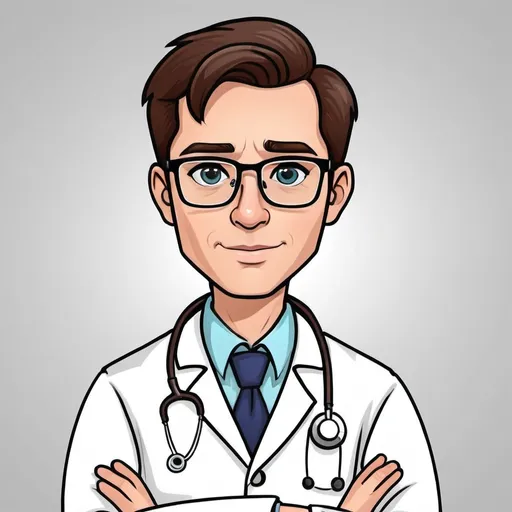 Prompt: Draw me medical doctor wearing doctor coat and eyeglasses cartoon character 