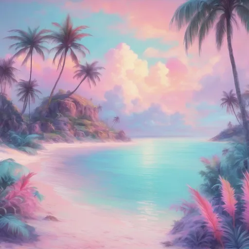 Prompt: dreamscape pastel tropical island

