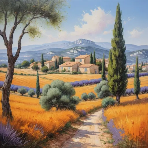 Prompt: A oil painted provence countryside landscape painting