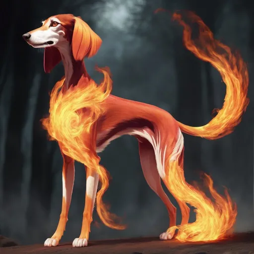 Prompt: An elemental fire spirit that takes the shape of a female Saluki