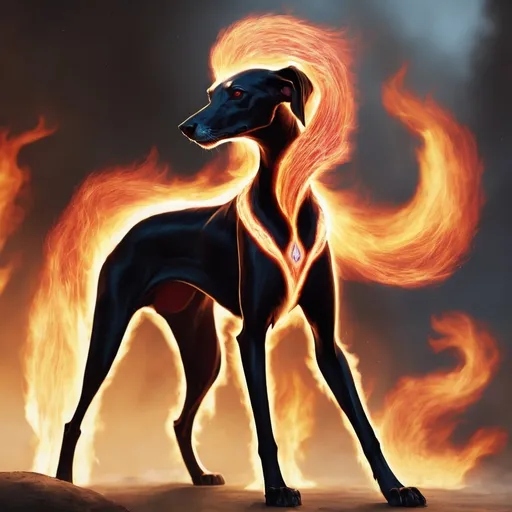 Prompt: An elemental fire spirit that takes the shape of a female Saluki