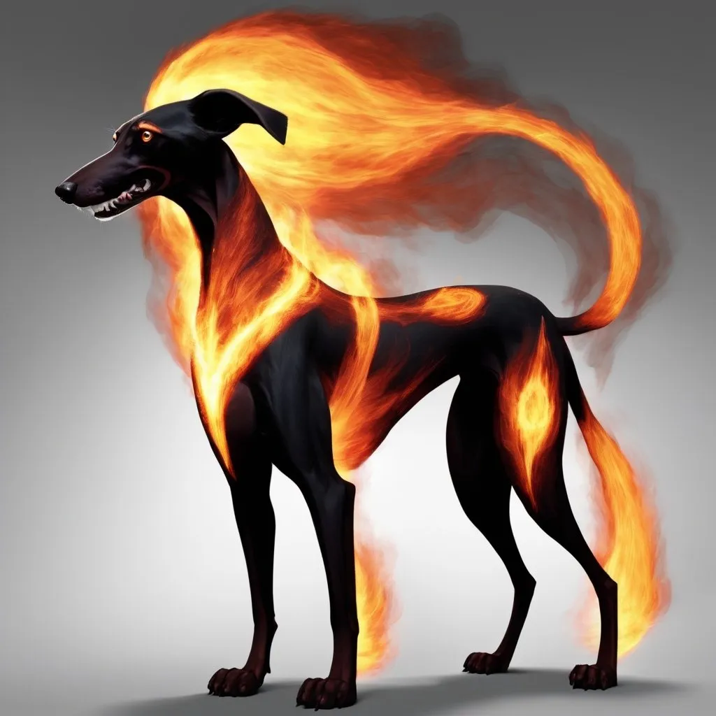 Prompt: An elemental fire spirit that takes the shape of a female Saluki