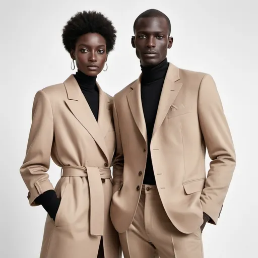 Prompt: fashion brand campaign colors neutral man and woman black paris 

