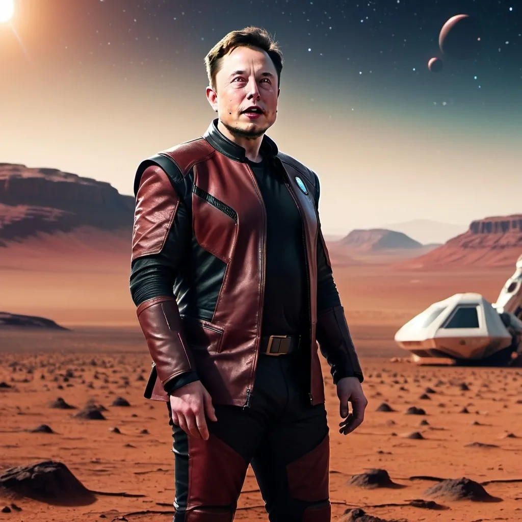 Prompt: Elon musk is john from mars (the movie), background in mars and heart and he old the object to teleport like in the movie john from mars
