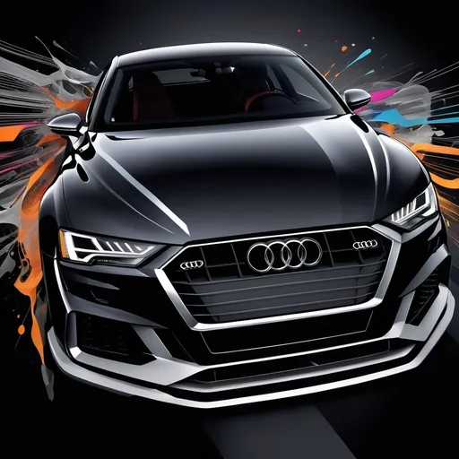 Prompt: The Audi modified car is grey with its distinctive logo on the front grille, suggesting it’s a key feature of the design.
It’s depicted in motion, surrounded by abstract lines and shapes that create a sense of speed and energy.
The dark background contrasts sharply with the car and the grey elements, making them pop.

 