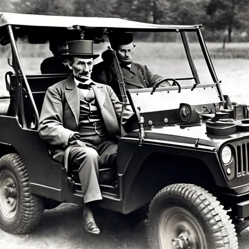 Prompt: Abraham lincoln driving a military jeep