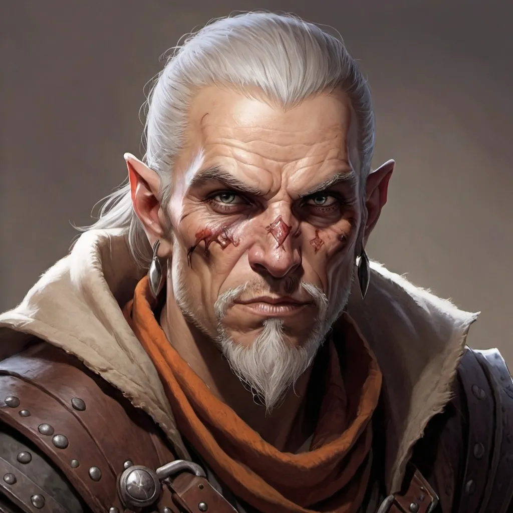 Prompt: dungeons and dragons fantasy art Human Bandit strong and older with scars on his face