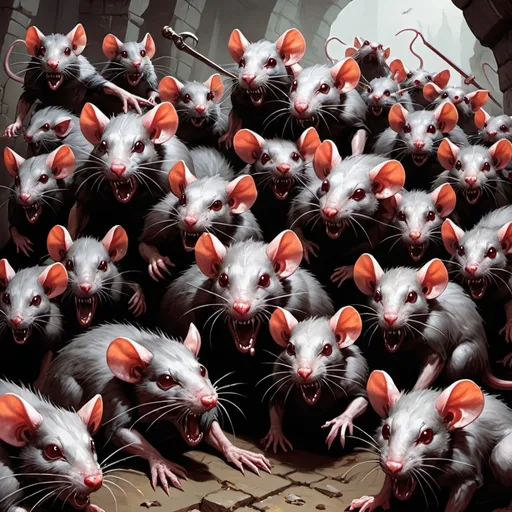 Prompt:  Dungeons & Dragons Fantasy art of a Swarm of bloodthirsty rats