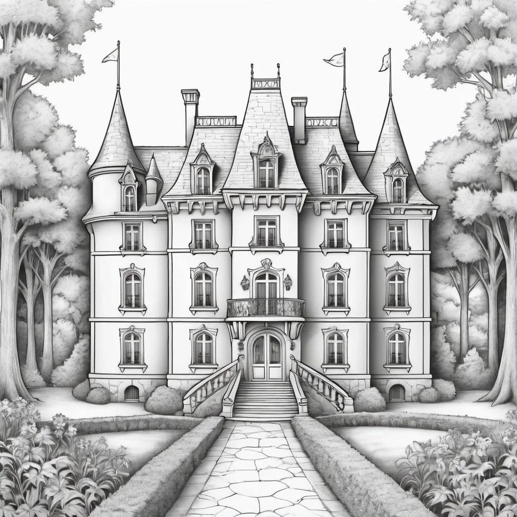 Prompt: chateau for coloring book
