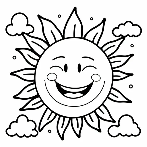 Prompt: Image: A big, cheerful sun with a smiling face, with simple rays around it. The word "SUN" is written in big, bubble letters below.]
