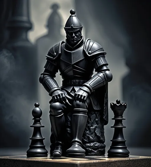 Prompt: chess pawn dark soldier fantasie stone alone


