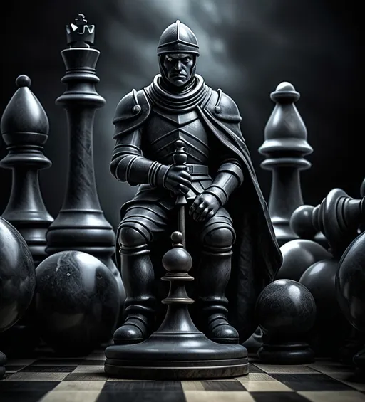 Prompt: chess pawn dark soldier fantasie stone alone


