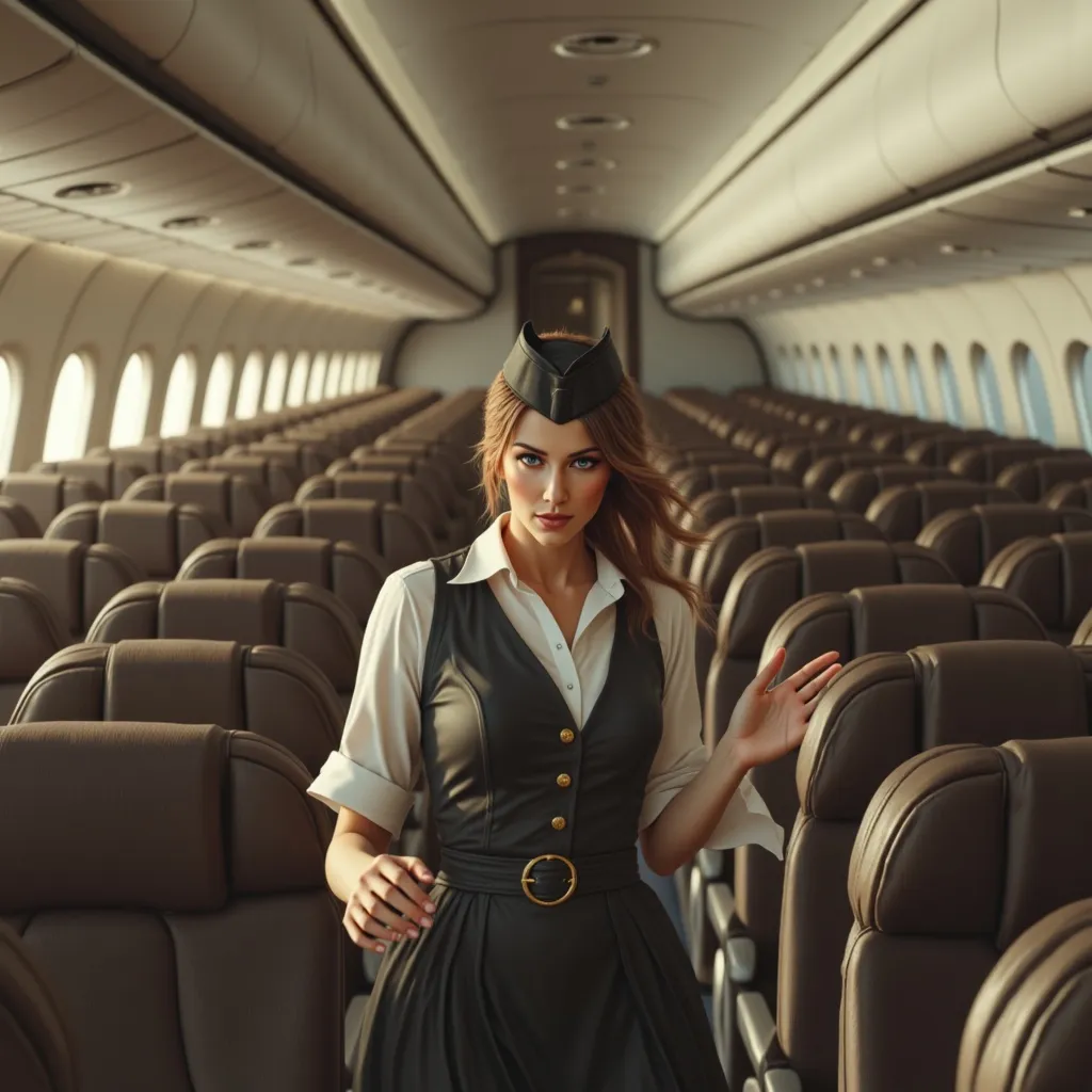 Prompt:  @1AvbODwJMhbIGWVv2yMo walking the aisles of a plane, very professional

, Arms Down