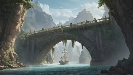 Prompt: Epic and amazing fantasy adventure video game loading screen art with a bridge