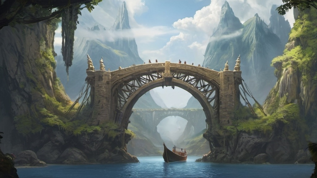 Prompt: Epic and amazing fantasy adventure video game loading screen art with a bridge