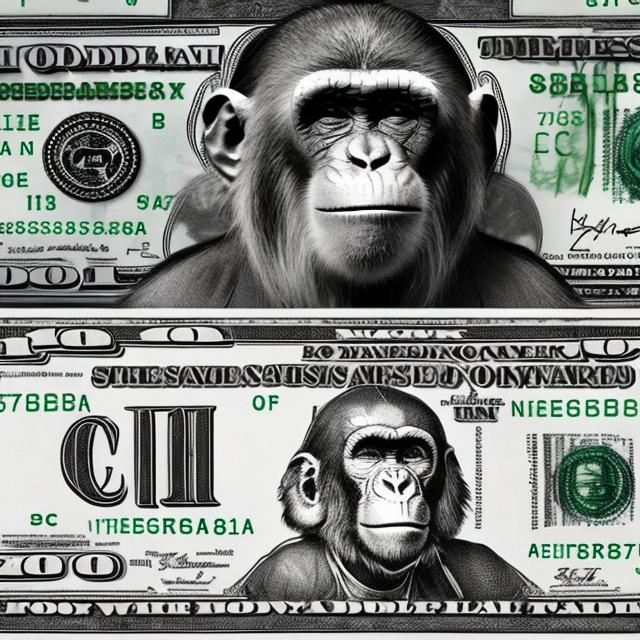 Prompt: a dollar bill with a monkey on it photograph